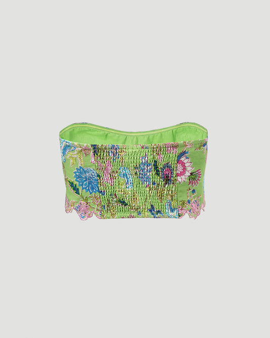 FLORAL BANDEAU TOP IN GREEN