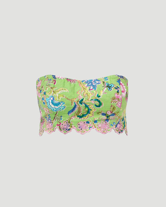 FLORAL BANDEAU TOP IN GREEN
