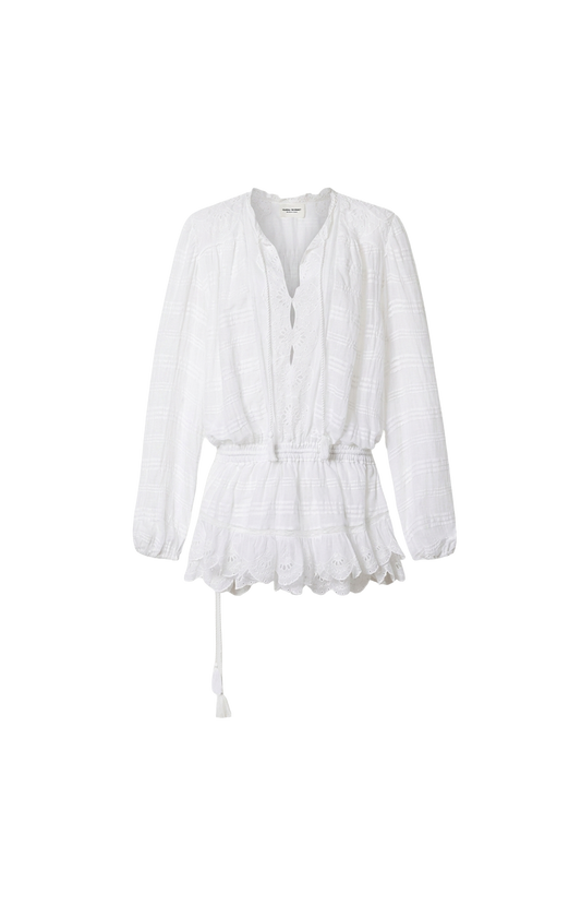 Preya Short Ruffled Cotton and Floral Lace Dress