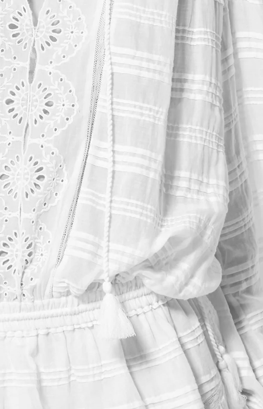 Preya Short Ruffled Cotton and Floral Lace Dress