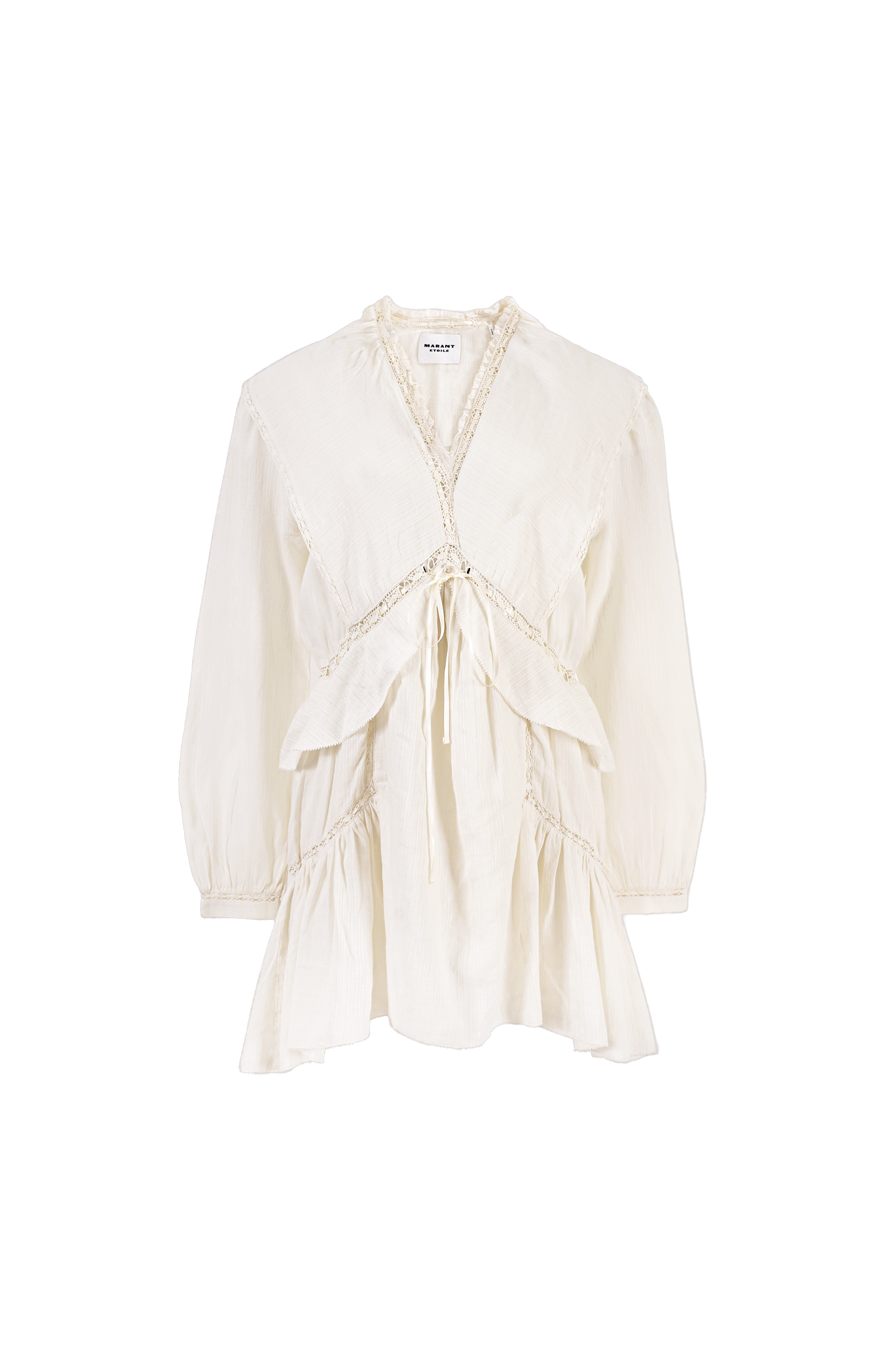 White blouse with ruched details on a white background