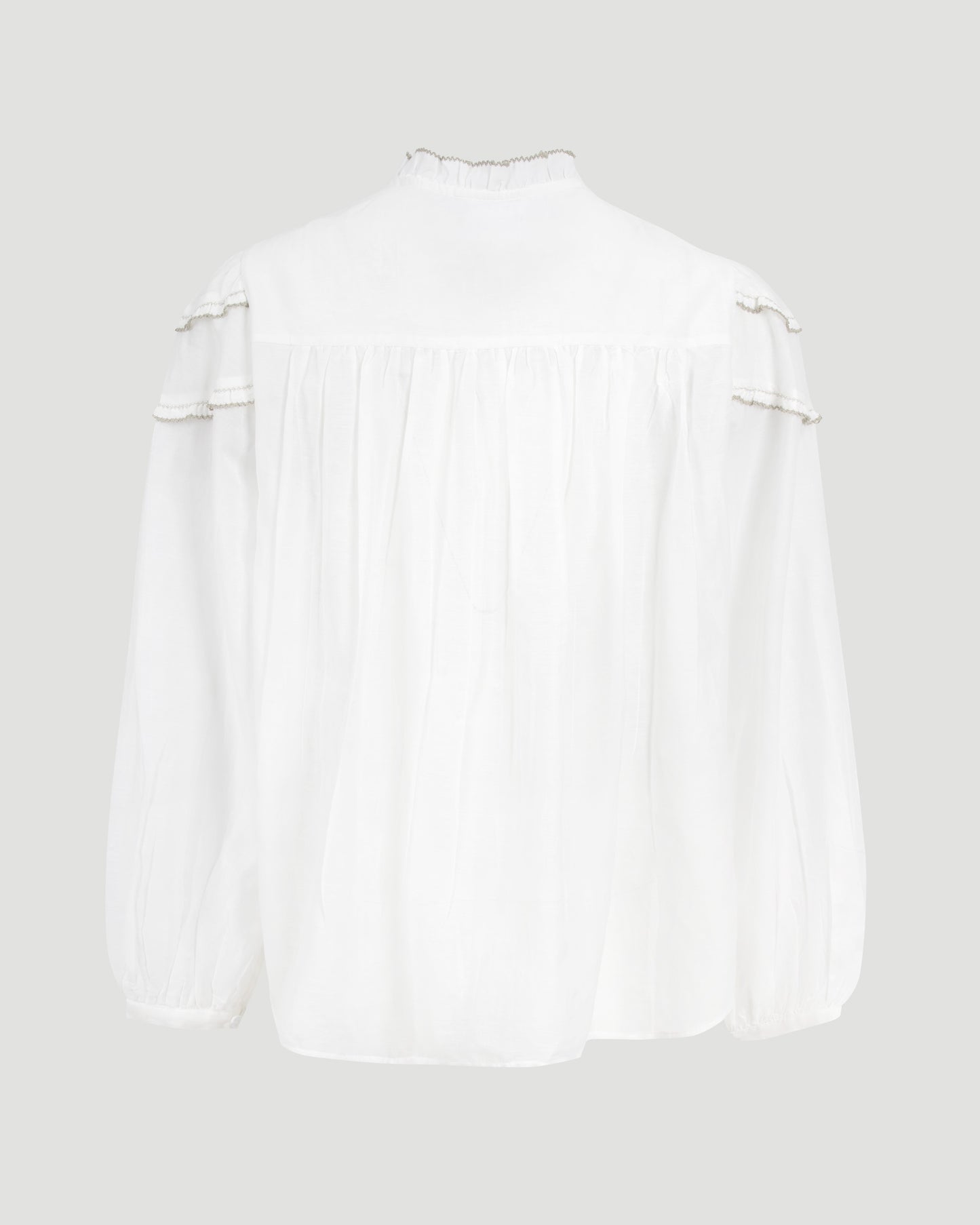Christa Gathered Cotton Blouse in White