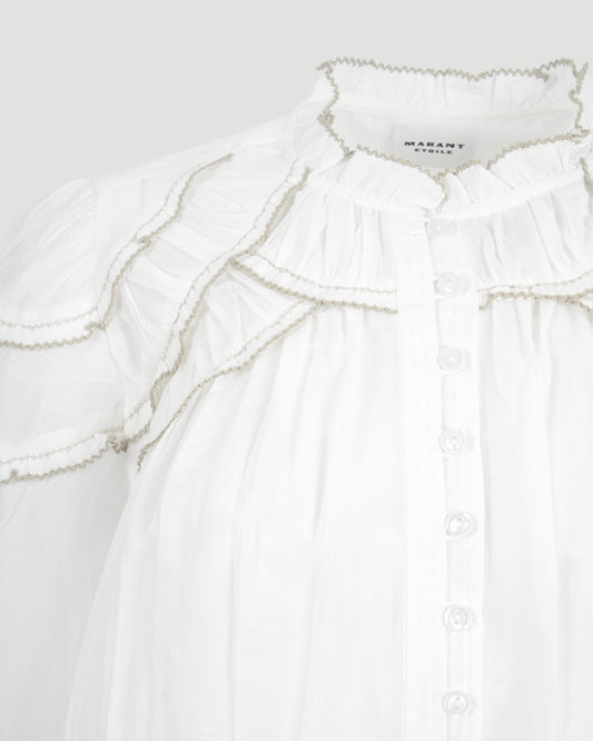 Christa Gathered Cotton Blouse in White