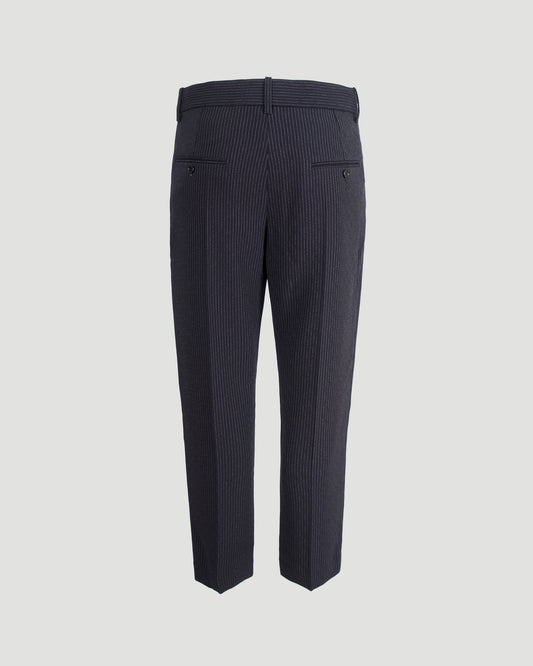 Pinstriped Cigarette Trousers in Midnight Blue