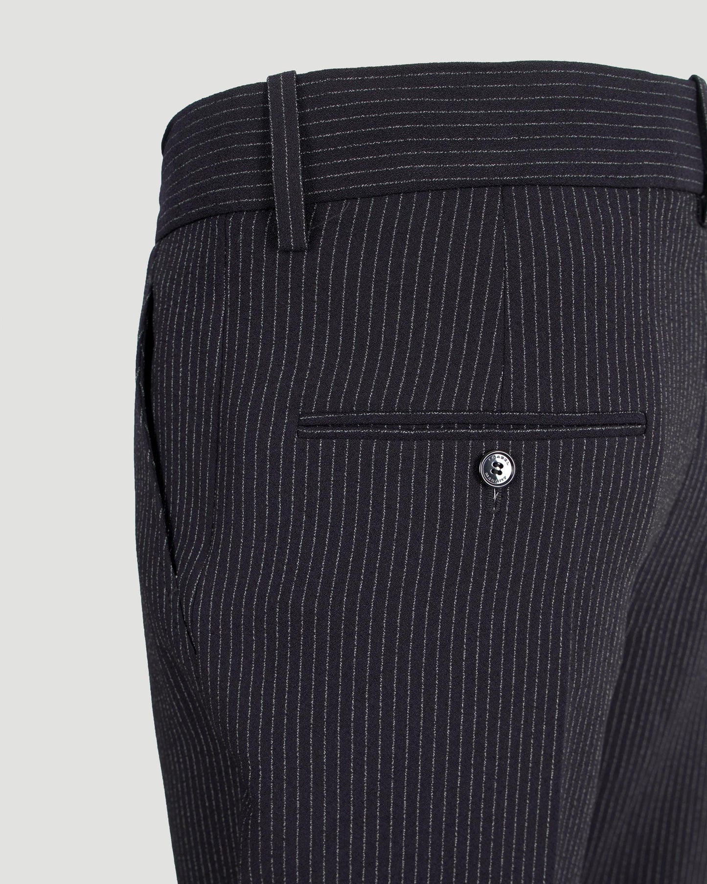 Pinstriped Cigarette Trousers in Midnight Blue
