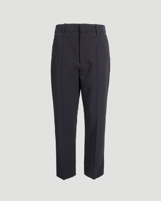 Pinstriped Cigarette Trousers in Midnight Blue