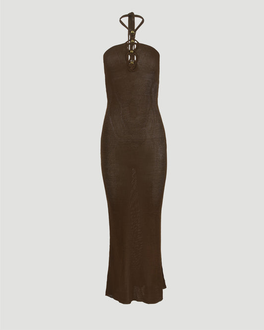 Eileen Long Fine Knit Dress in Bronze