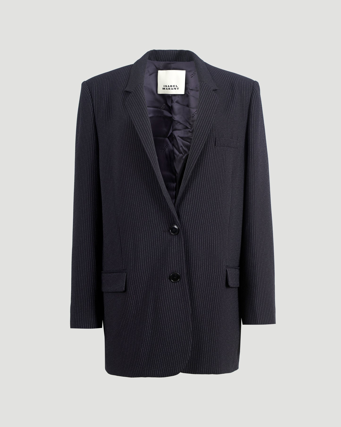 Pinstriped Suit Jacket in Midnight Blue