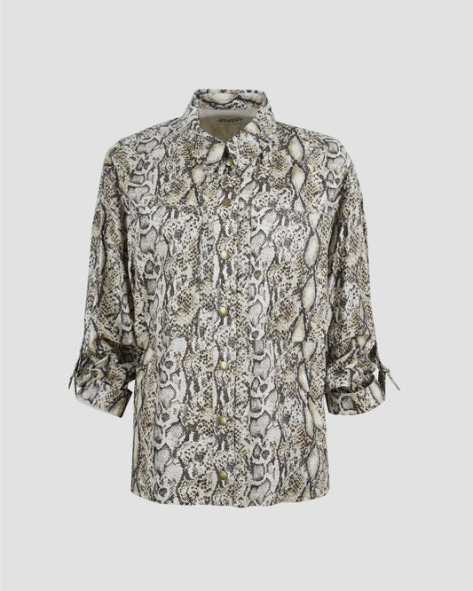 Coated Linen Jacket in Animal Print