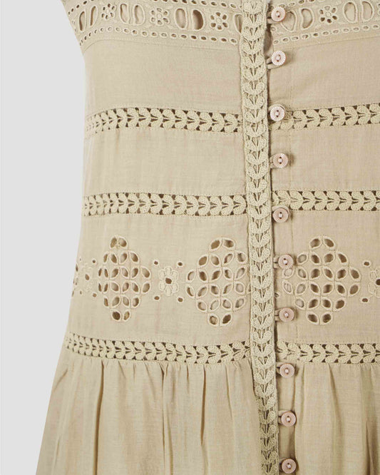 Voile Dress in Cotton in Khaki