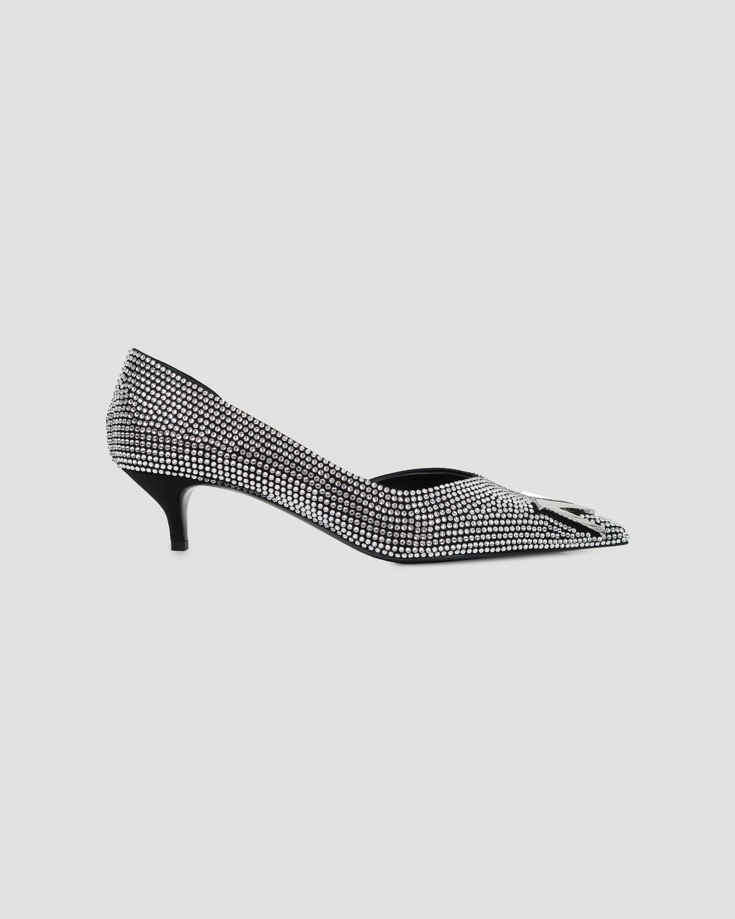 Low pointed d'orsay heel in black diamante crystals
