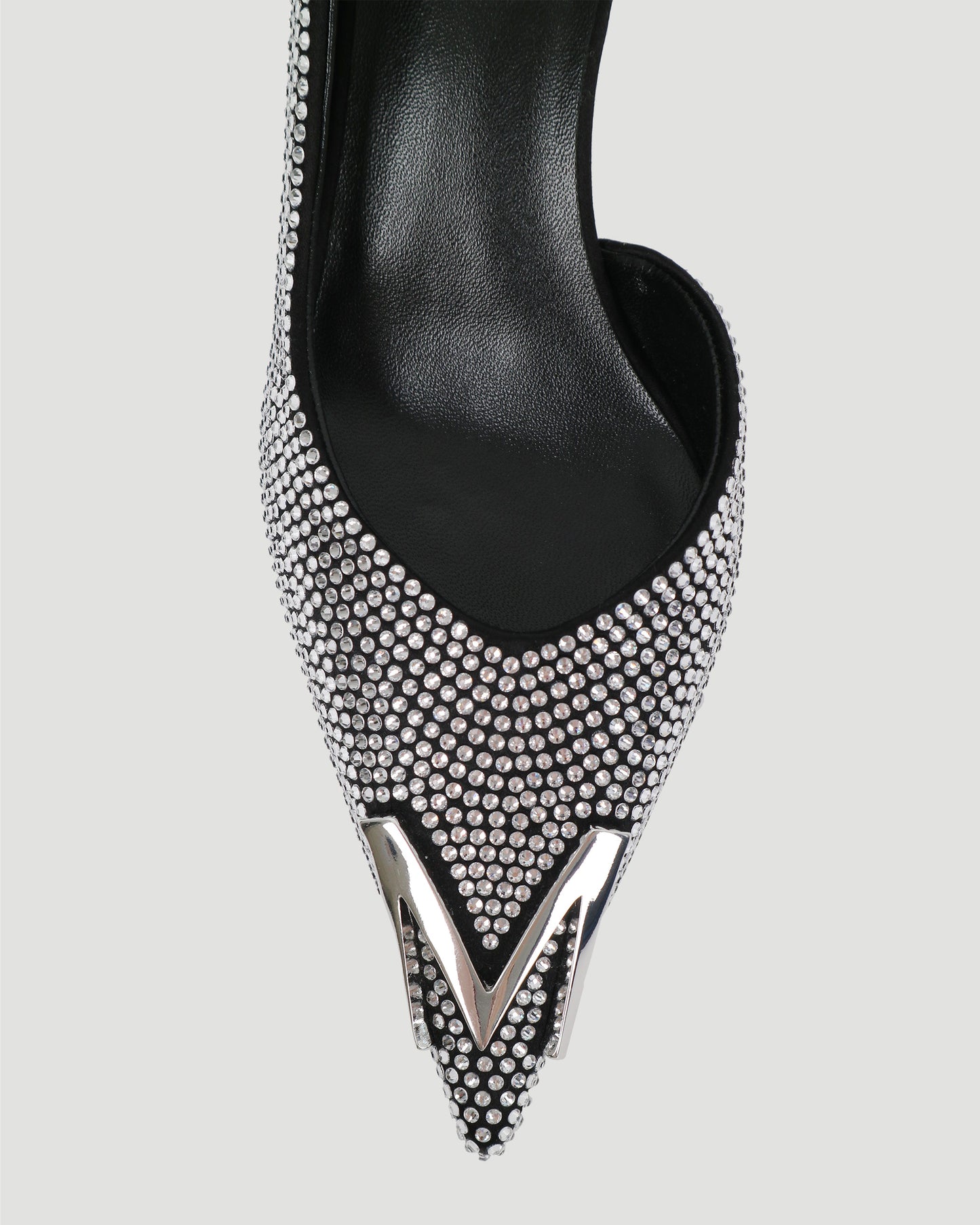 Low pointed d'orsay heel in black diamante crystals