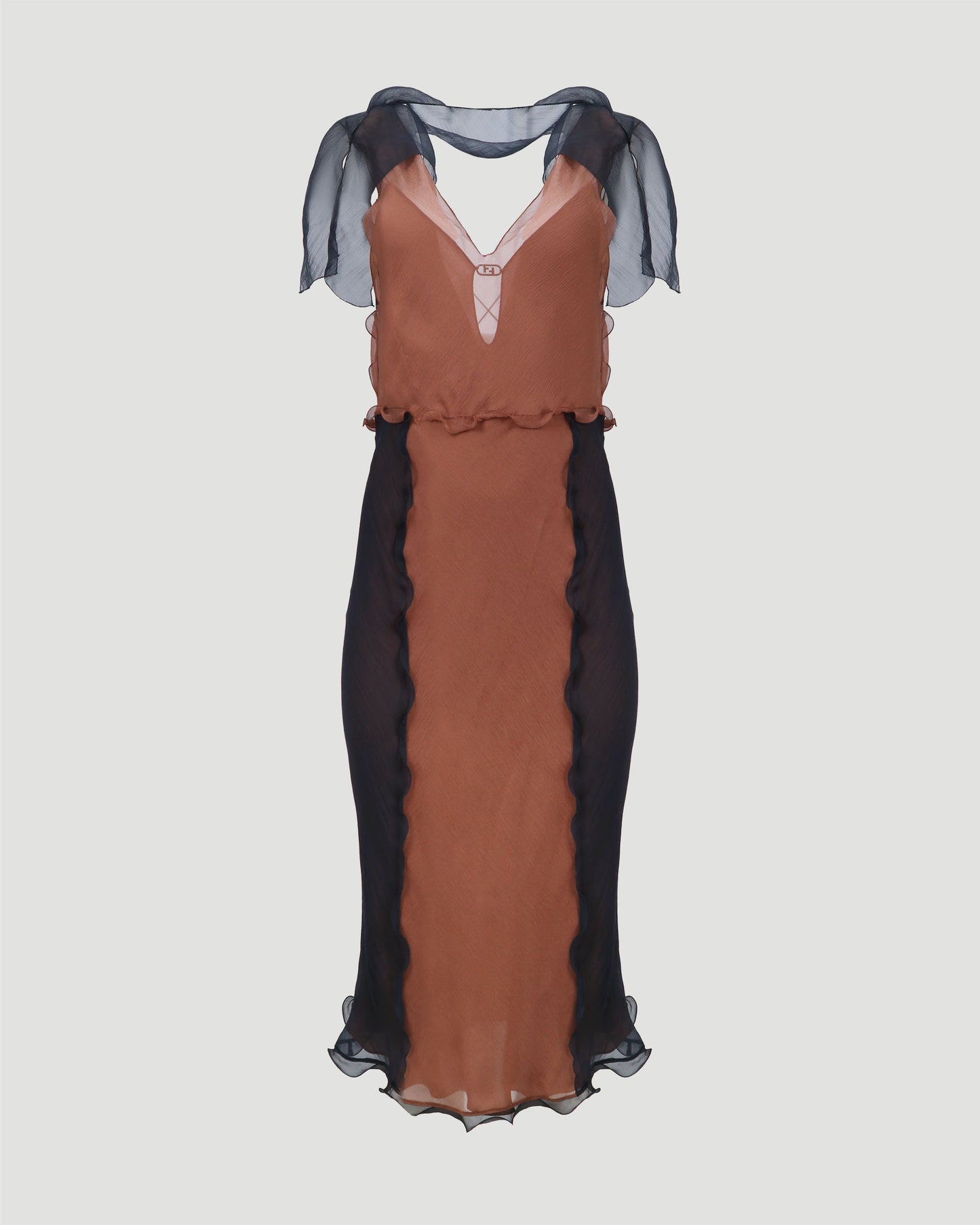 Chiffon dress in brown and black