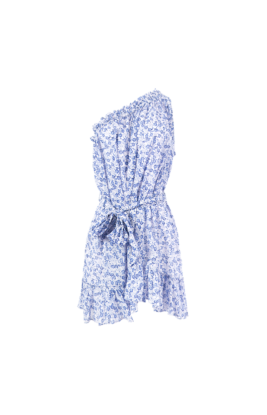 Floral One-Shoulder Tie-Waist Dress