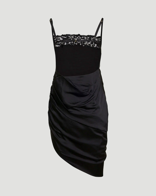 Asymmetric lingerie dress in Black