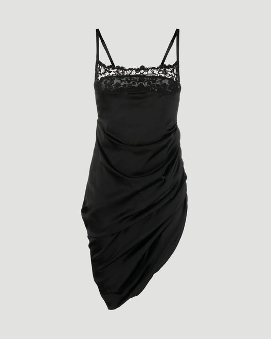 Asymmetric lingerie dress in Black