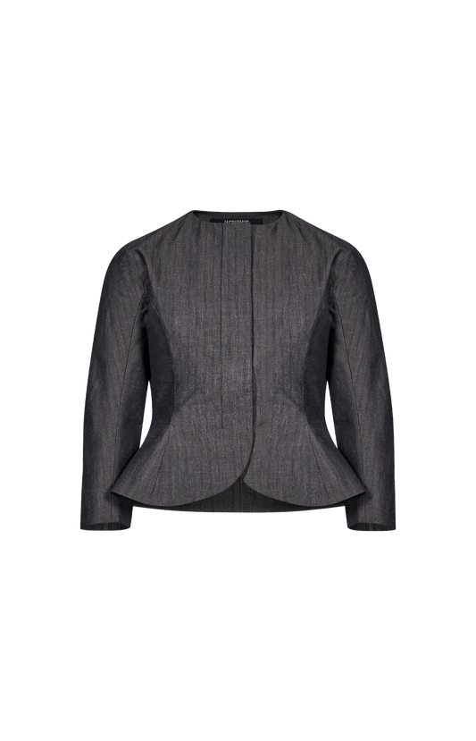 Jacquemus Peplum Jacket in Dark Grey — front view