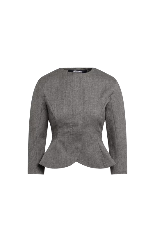 Jacquemus The Palmier Wool Jacket in Dark Brown — front view