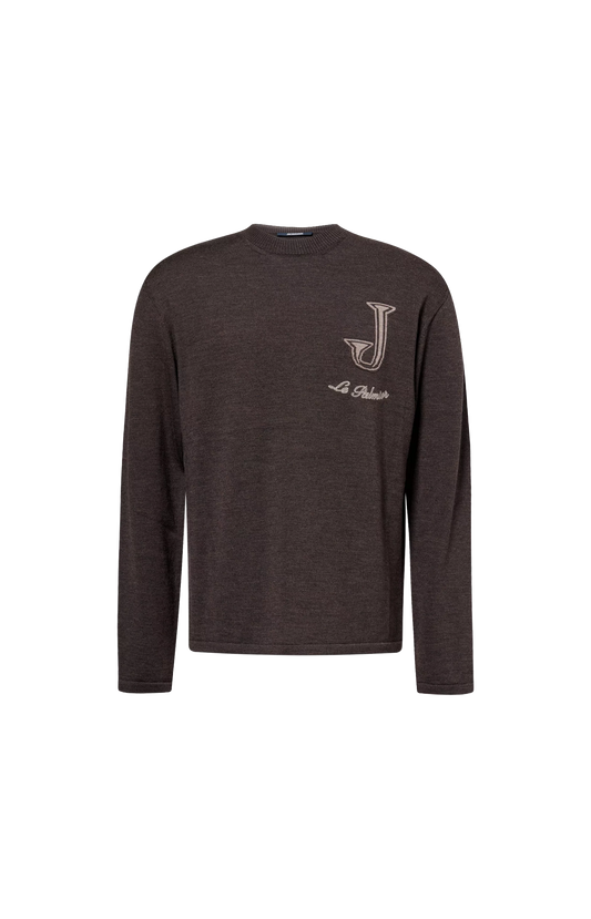 Jacquemus Herisson Embroidered Crew-Neck Sweater in Brown — front view