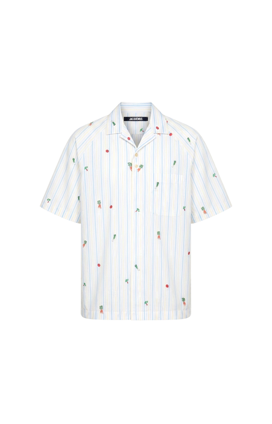 La Chemise Romarin Embroidered Striped Cotton-Poplin Shirt