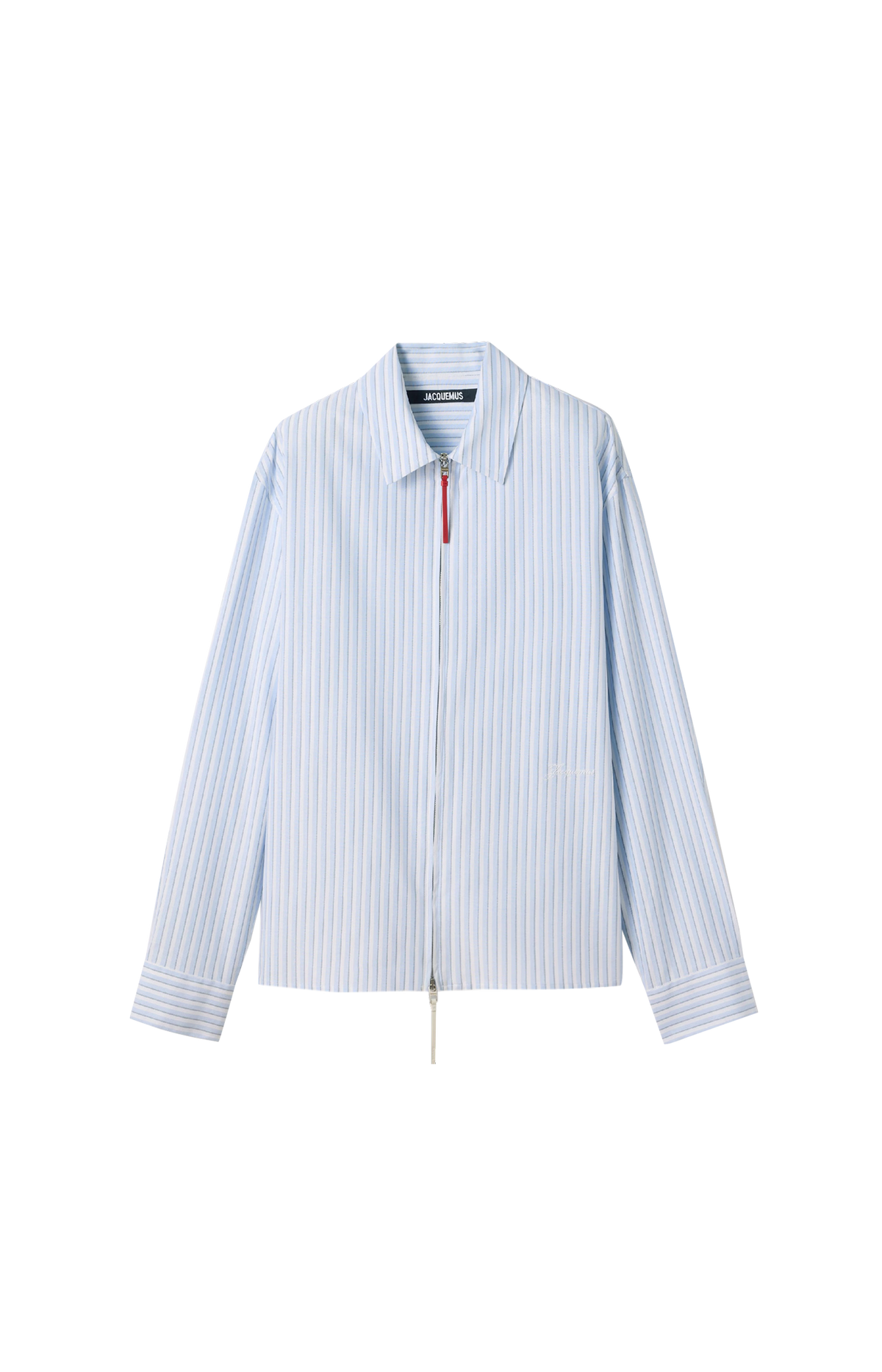 Long-Sleeve Zip-Front Striped Shirt in Blue