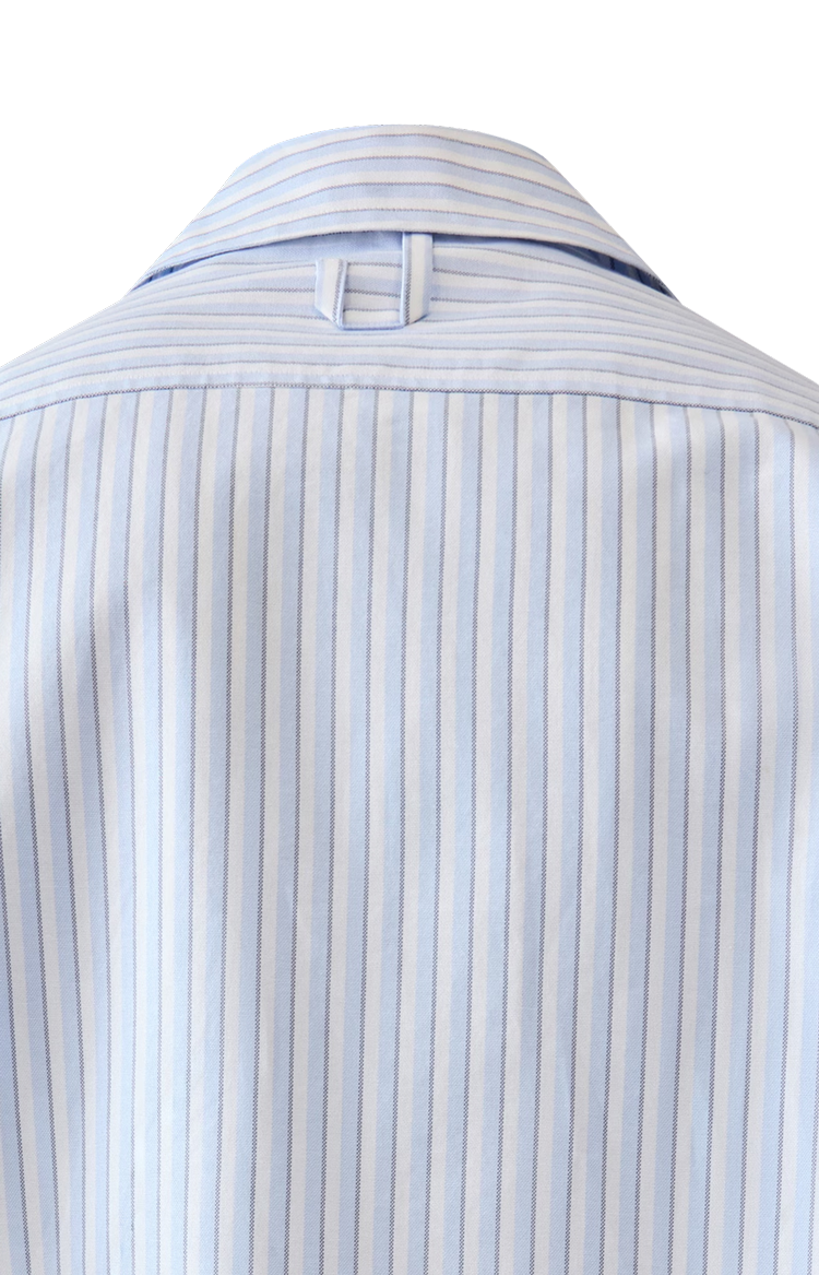 Long-Sleeve Zip-Front Striped Shirt in Blue