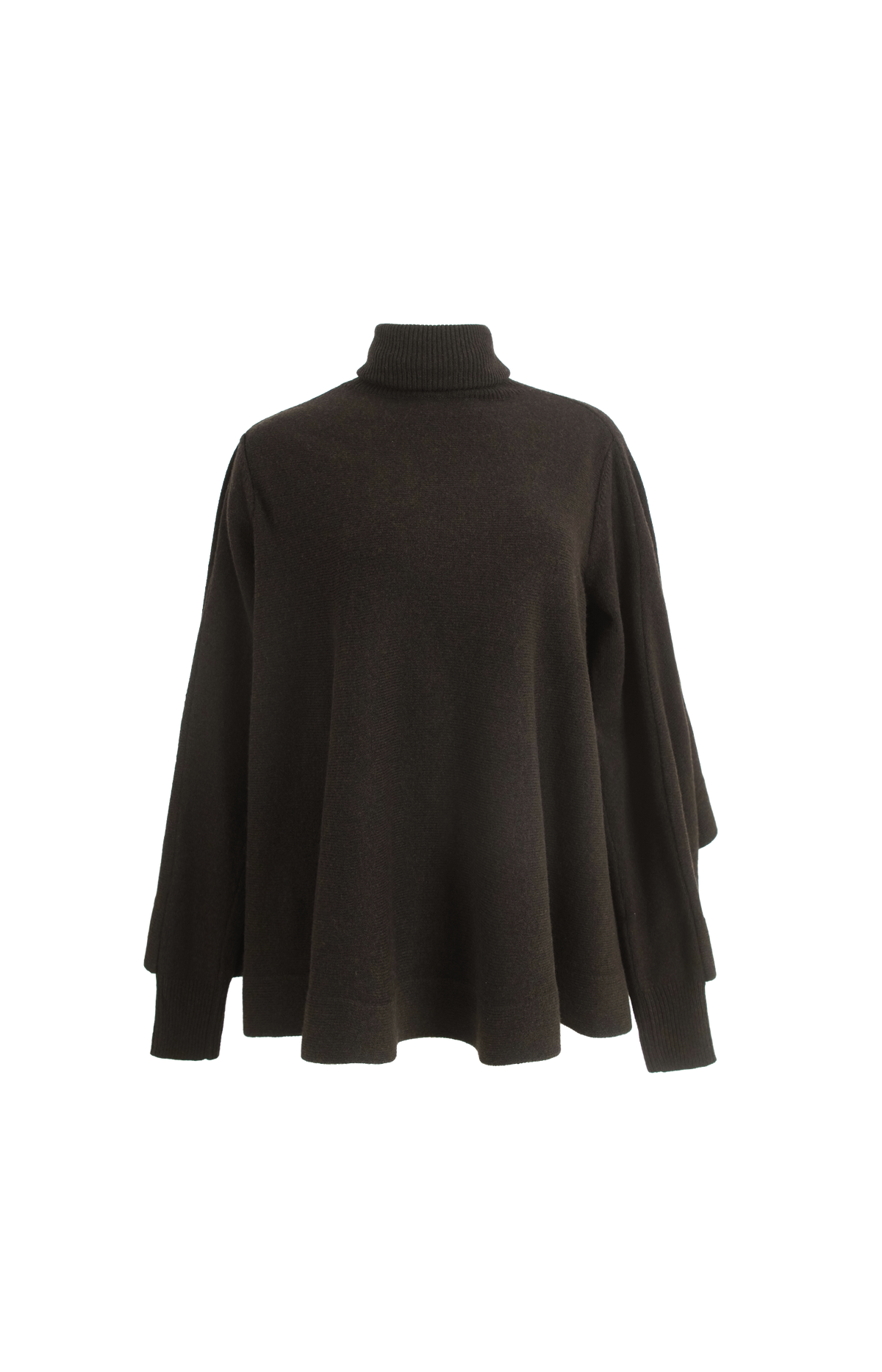 Jacquemus Draped High-Neck Knitted Sweater in Dark Brown — front view