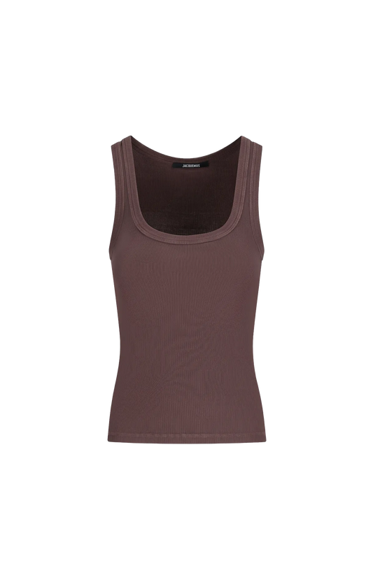 Jacquemus Le Gros Grain Tank Top in Brown — front view