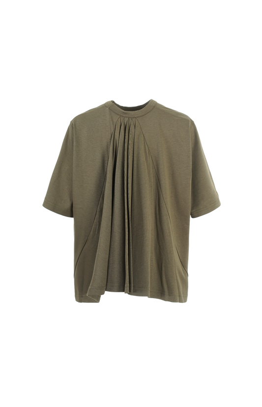 Khaki T-shirt with pleats on the back