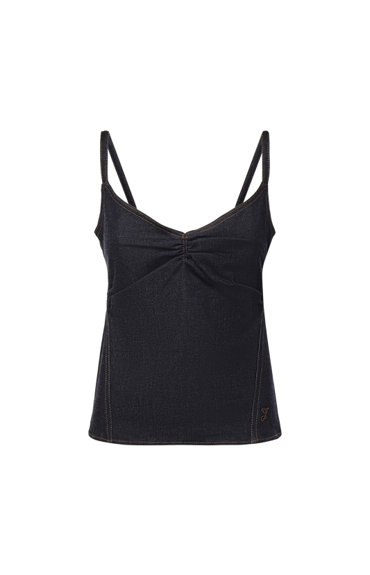 Jacquemus The de-Nîmes Pina Denim Top in Dark Navy — front view