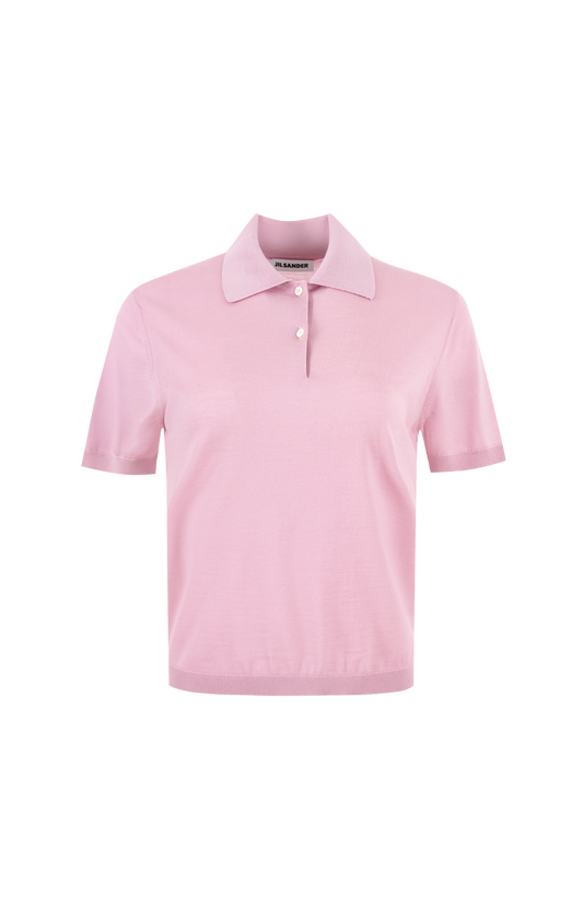 Wool Polo Shirt in Pastel Pink