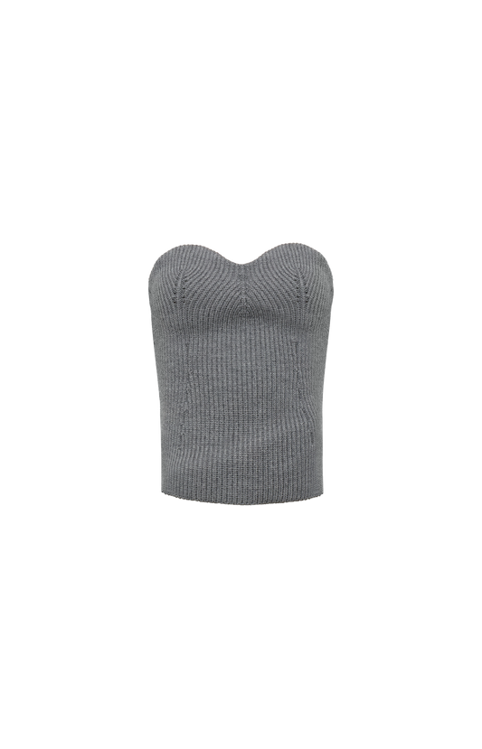 Jil Sander Wool Knit Bustier Top in Grey — front view