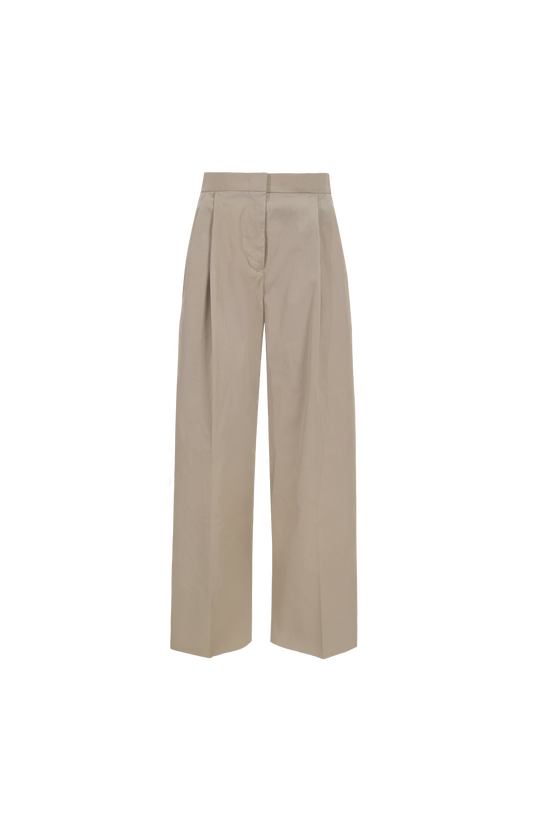 Pleated Cotton Wide-Leg Pants