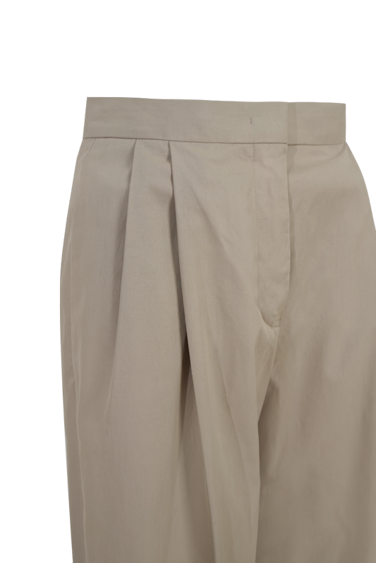 Pleated Cotton Wide-Leg Pants