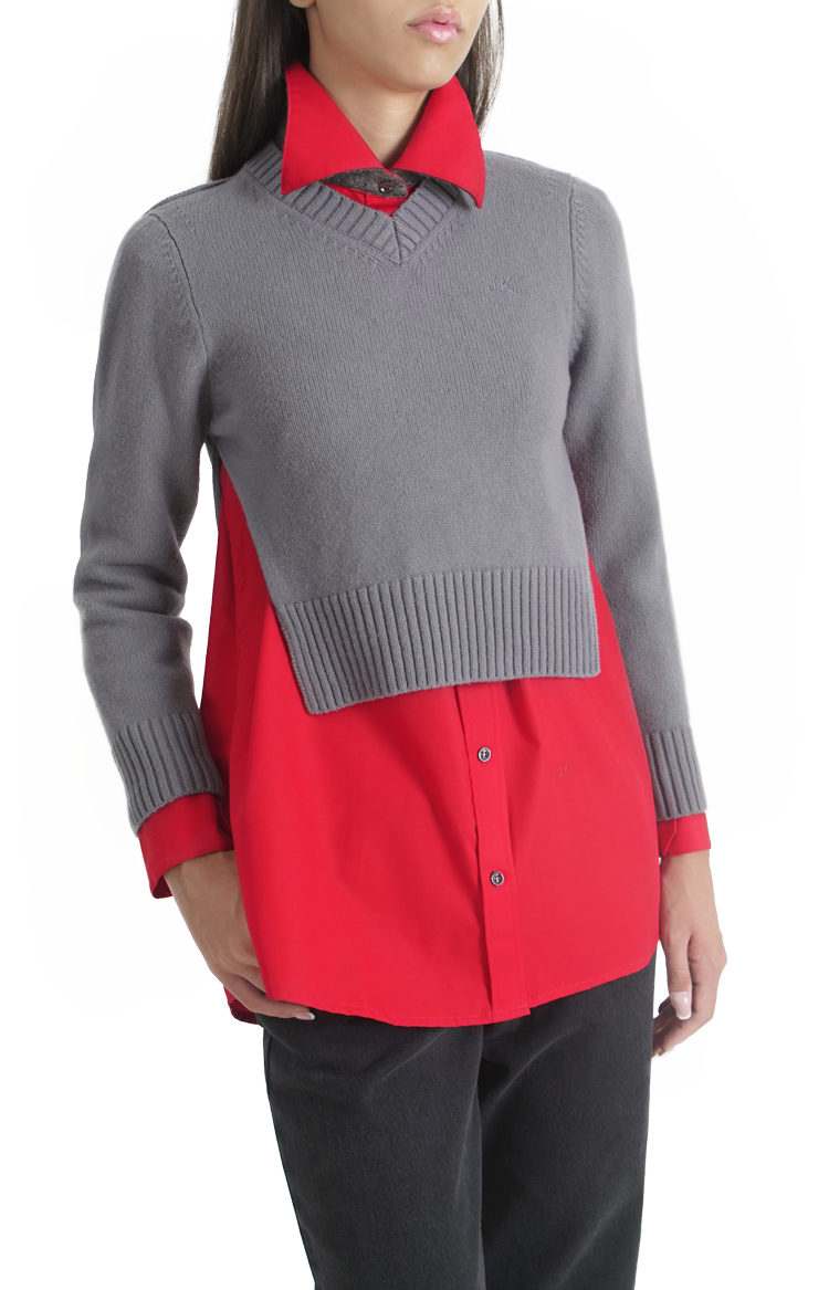 Cotton Shirt with Contrasting Wool Collar