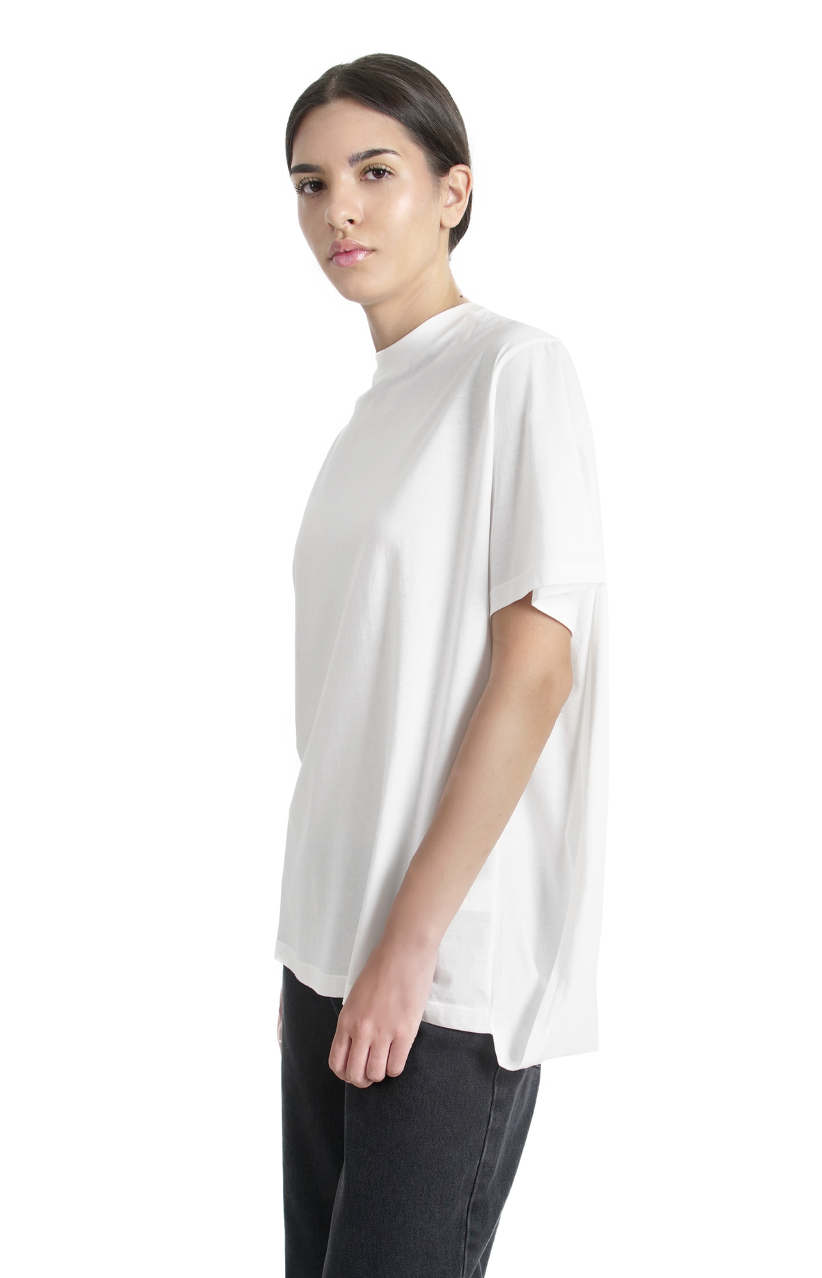 Cotton T-Shirt with Cap Sleeve in White