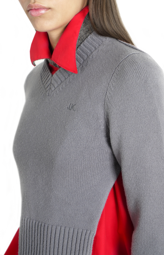 Cotton Shirt with Contrasting Wool Collar