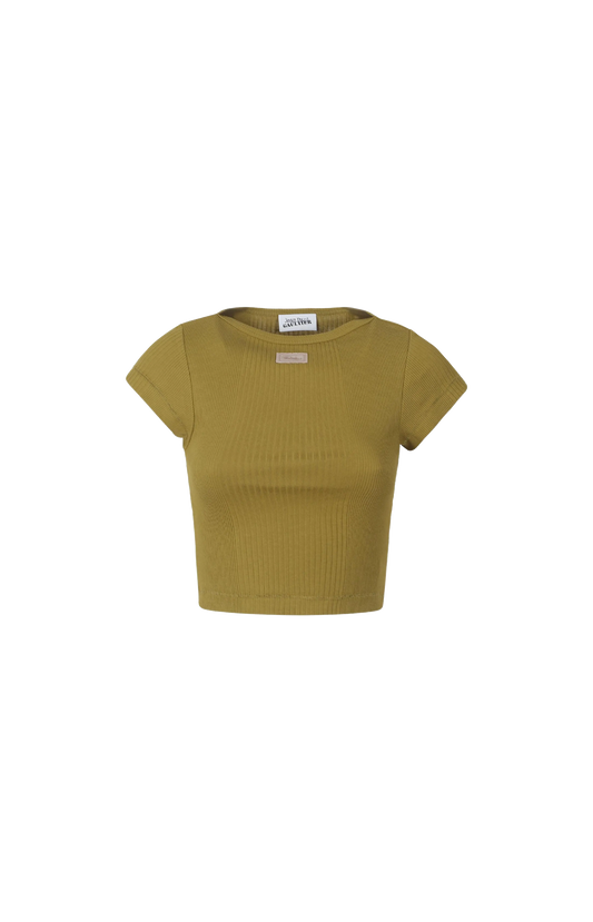 Ribbed Cropped Baby Tee with Logo Patch