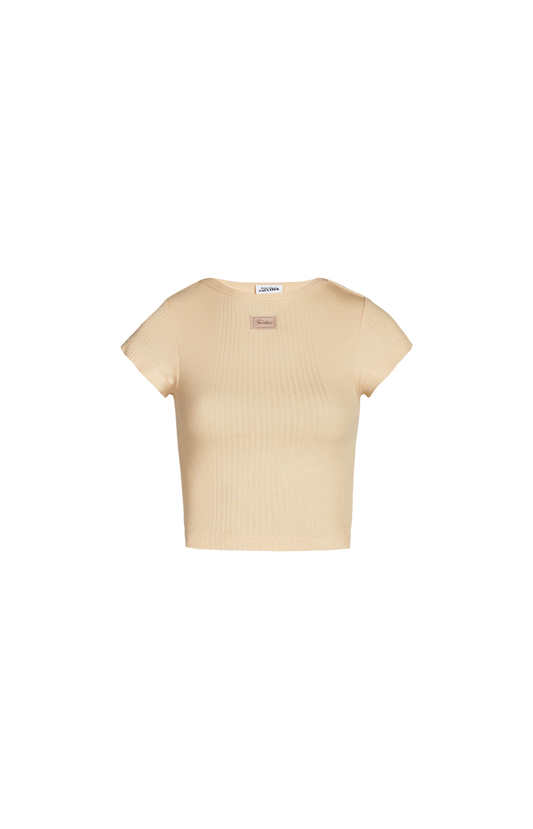 Ribbed Cropped Baby Tee with Logo Patch