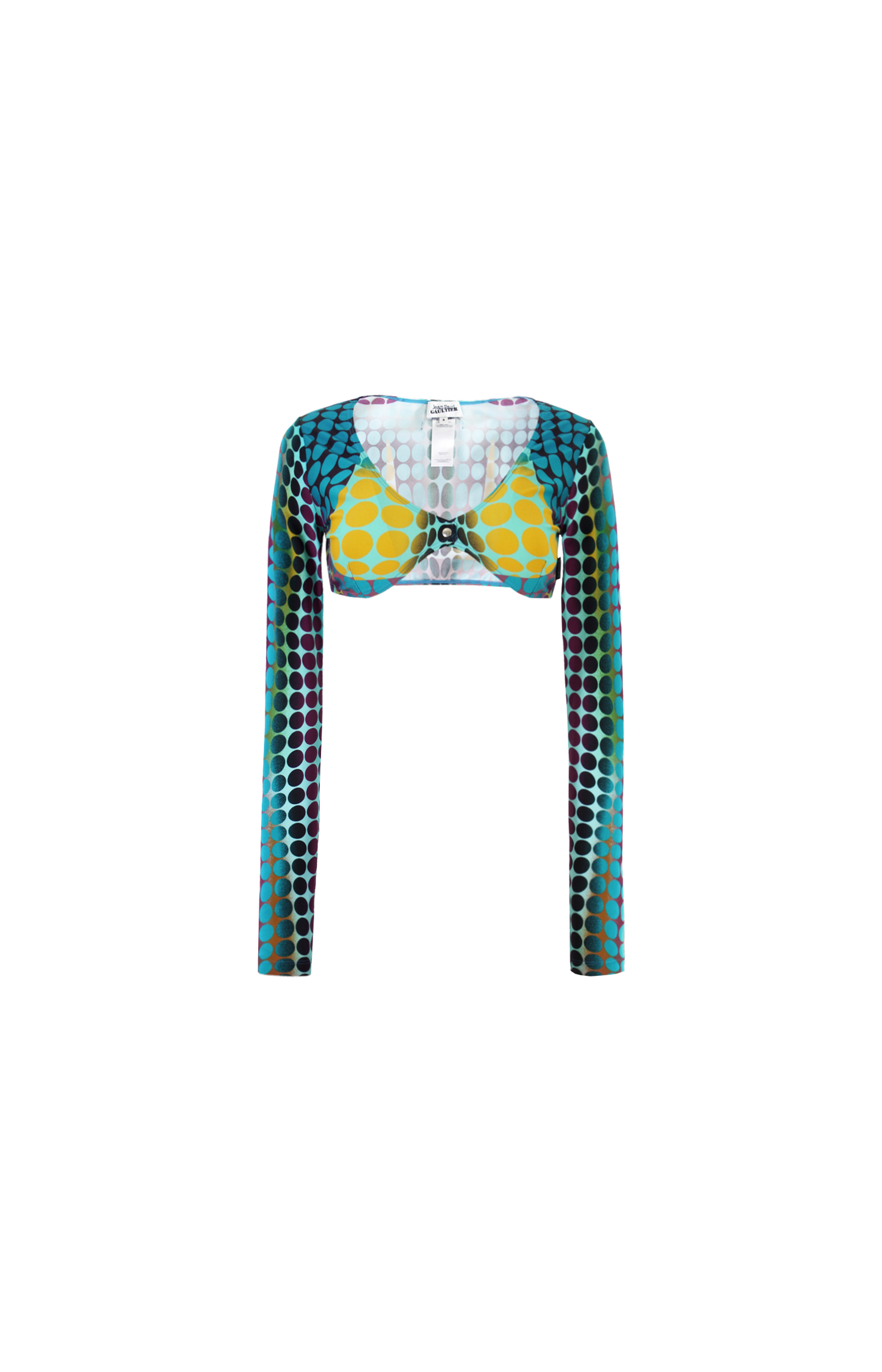 Long Sleeve Crop Top Blue Dots Print