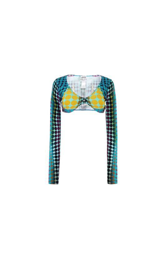 Long Sleeve Crop Top Blue Dots Print