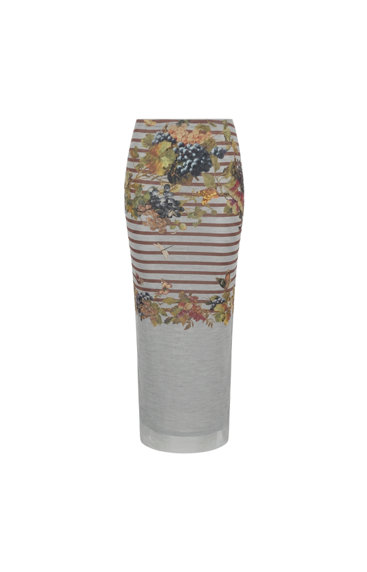 Mesh Printed Marinière Grape Long Skirt