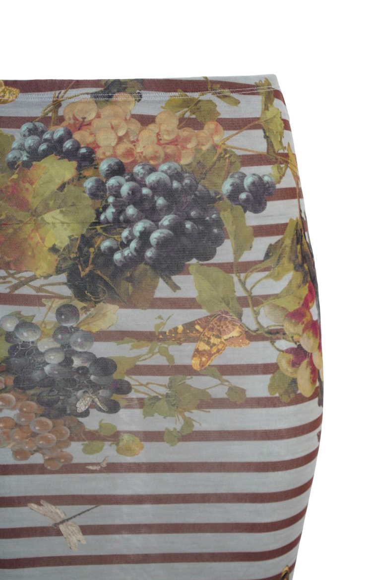 Mesh Printed Marinière Grape Long Skirt