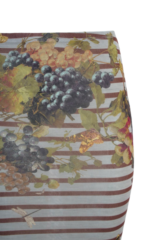 Mesh Printed Marinière Grape Long Skirt