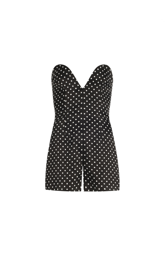 Polka Dot Strapless Silk Satin Bustier Jumpsuit