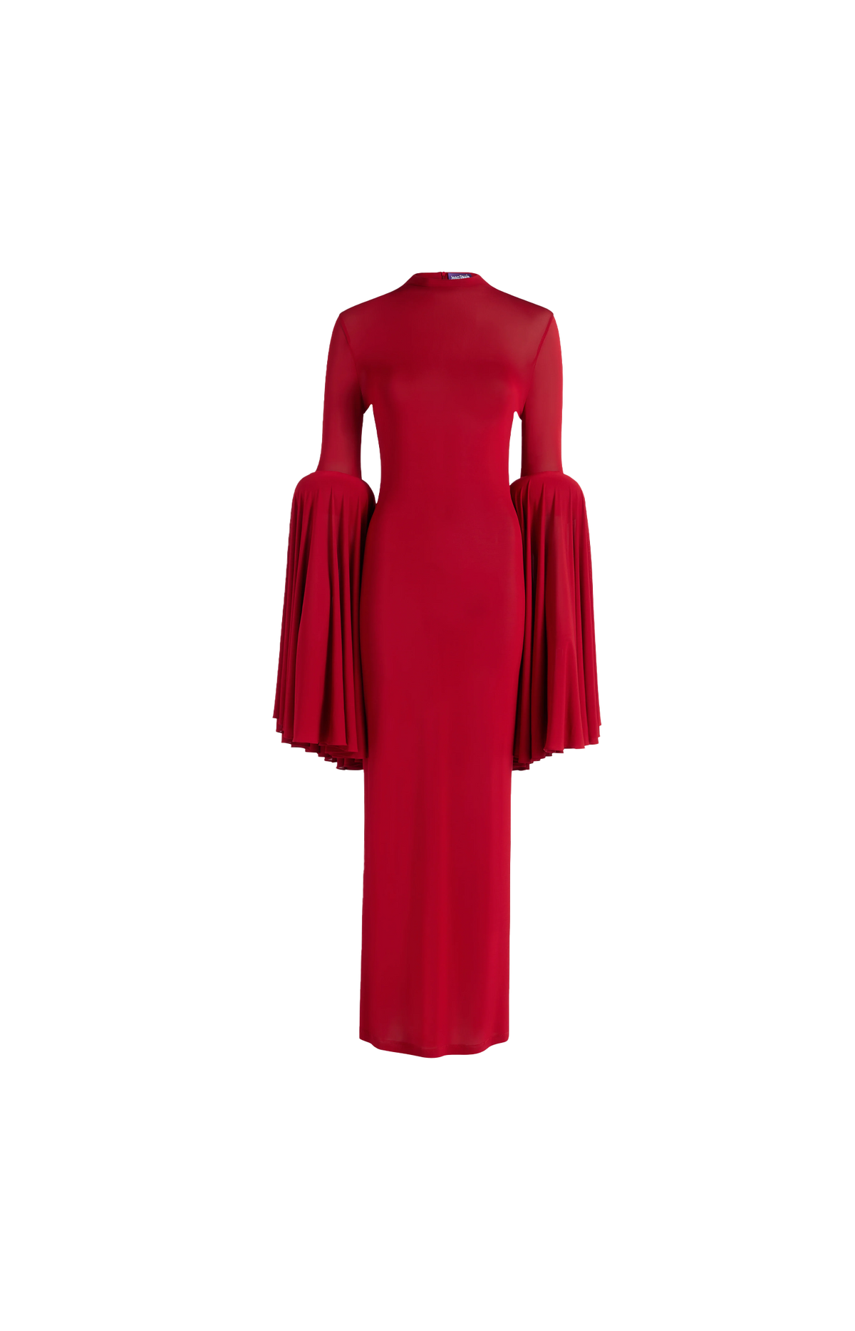 Long Viscose Dress with Rounded Sleeves in Red