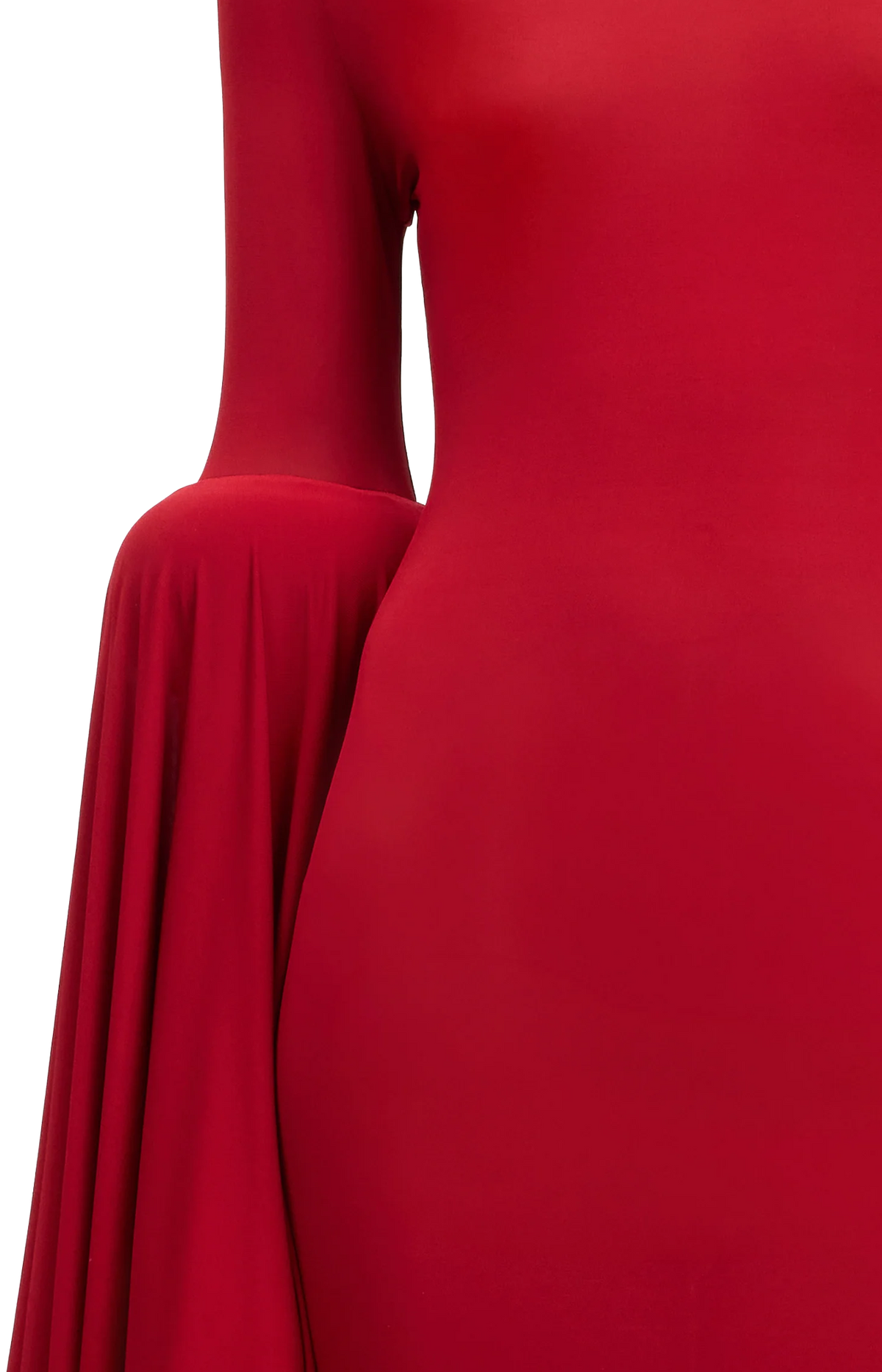 Long Viscose Dress with Rounded Sleeves in Red