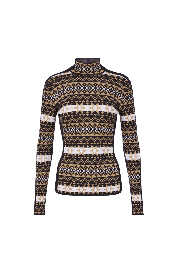 Jean Paul Gaultier Merino Wool Sweater in Fair Isle Jacquard in Brown — front view