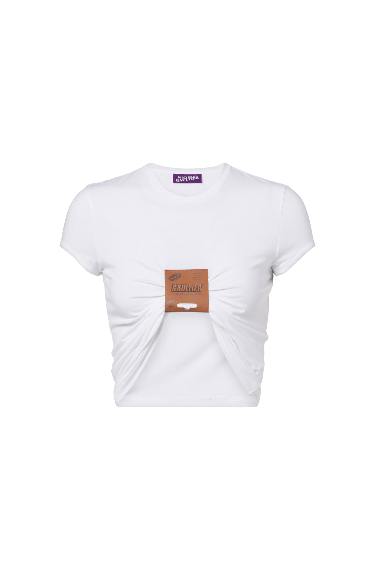 Baby Tee With Leather Tag Detail in White