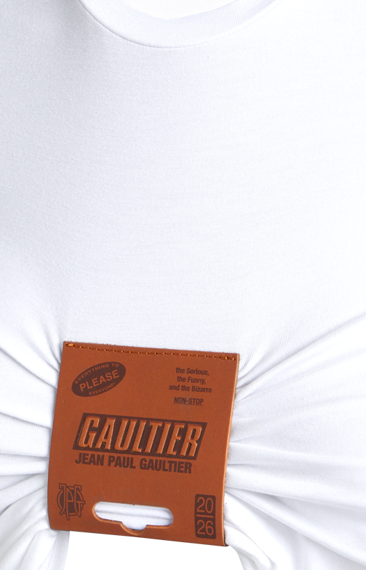 Baby Tee With Leather Tag Detail in White